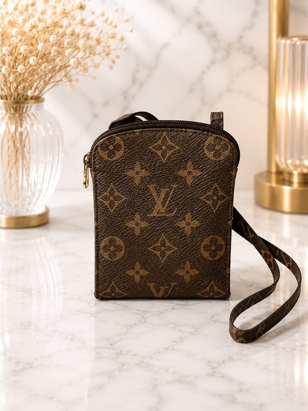 Louis Vuitton Monogram Pochette Secret Vintage Mini Crossbody Pouch Bag + Box